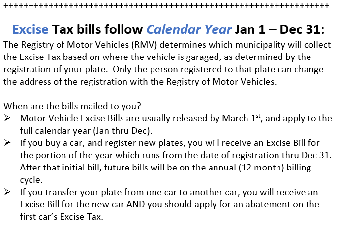 Excise Tax Bills Calendar Year Information